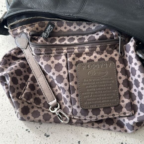 Brighton Black & Gray Soft Leather Shoulder Bag Crossbody Zipper Closure Casual - Picture 5 of 14